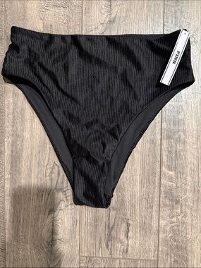 PINK Victoria's Secret Black Ribbed High-Waist Bikini Bottom